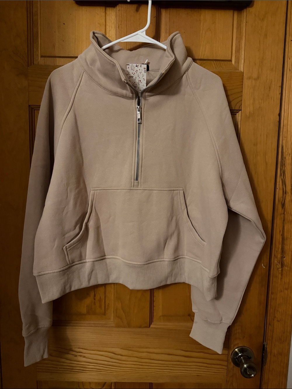 Women's Half-Zip Pullover Hoodie in Light Taupe